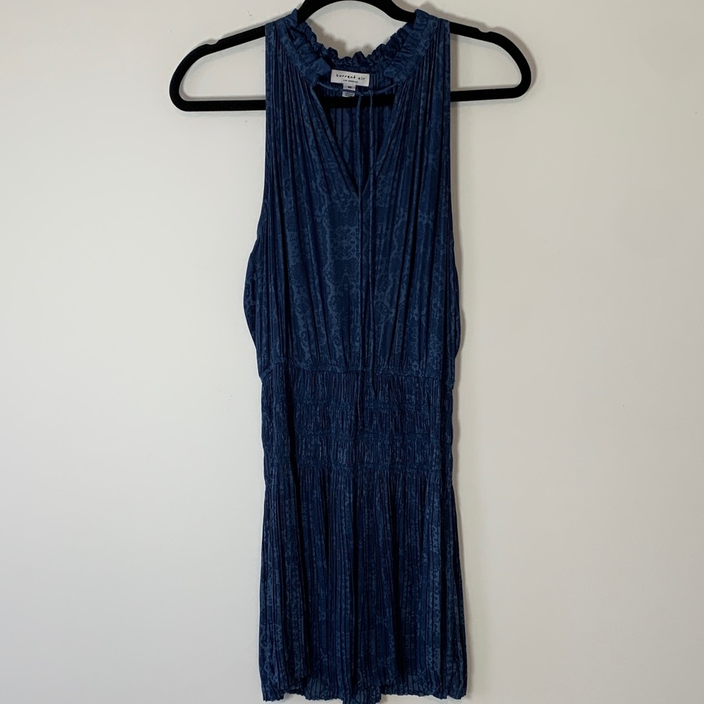 Current Air Ruffled Blue Dress satin tone on tone print XS/S NWOT